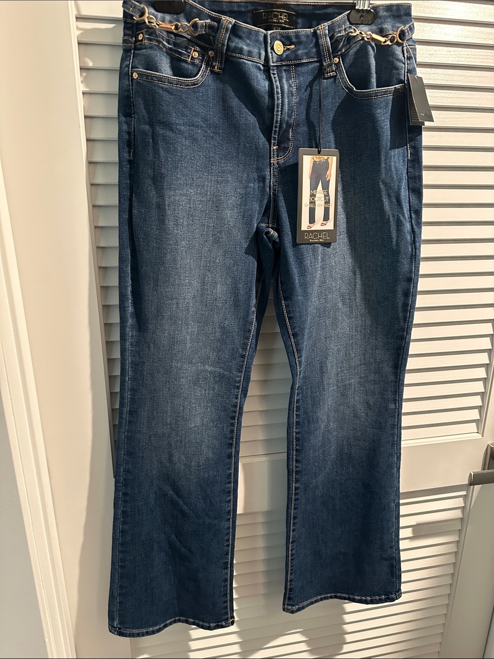 NWT Rachel Roy Mid Rise Bootcut Embellished Waist Jeans w/ five pockets.
